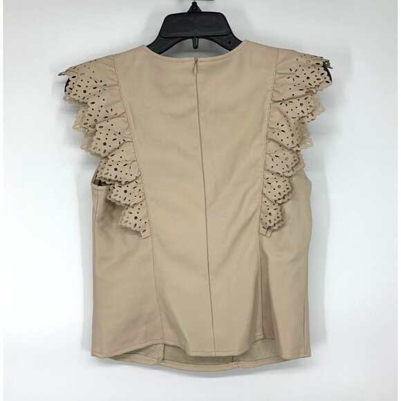 Marc NY Andrew Marc Top Faux Leather Laser Cut Ruffle Trim NWT - Picture 7 of 10